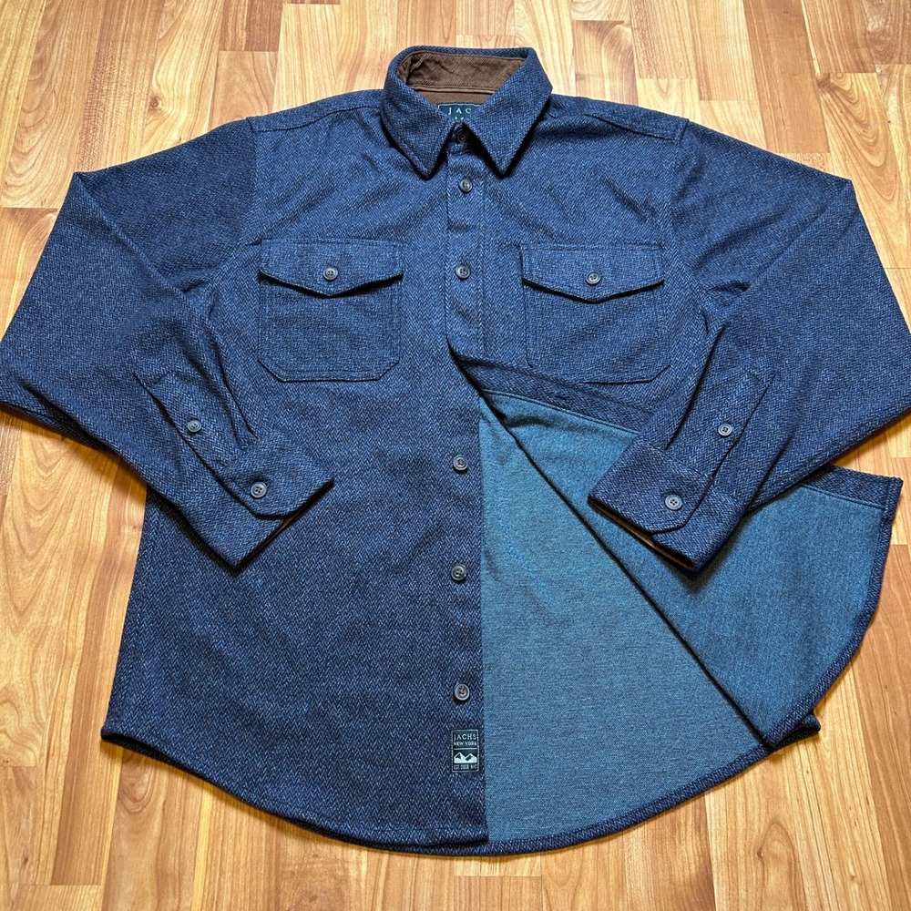 JACHS New York Mens Wool Blend Shacket Blue Herringbone Corduroy M